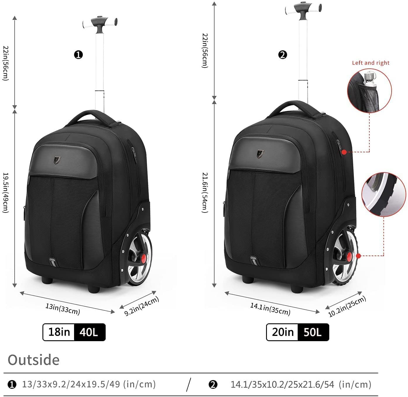 YH&GS Rolling Backpack, Waterproof Backpack with Wheels for Business, College Student and Travel Commuter, Carry on Backpack with Laptop Compartment, Fit 17 Inch Laptop, Wheeled Backpack for Adults