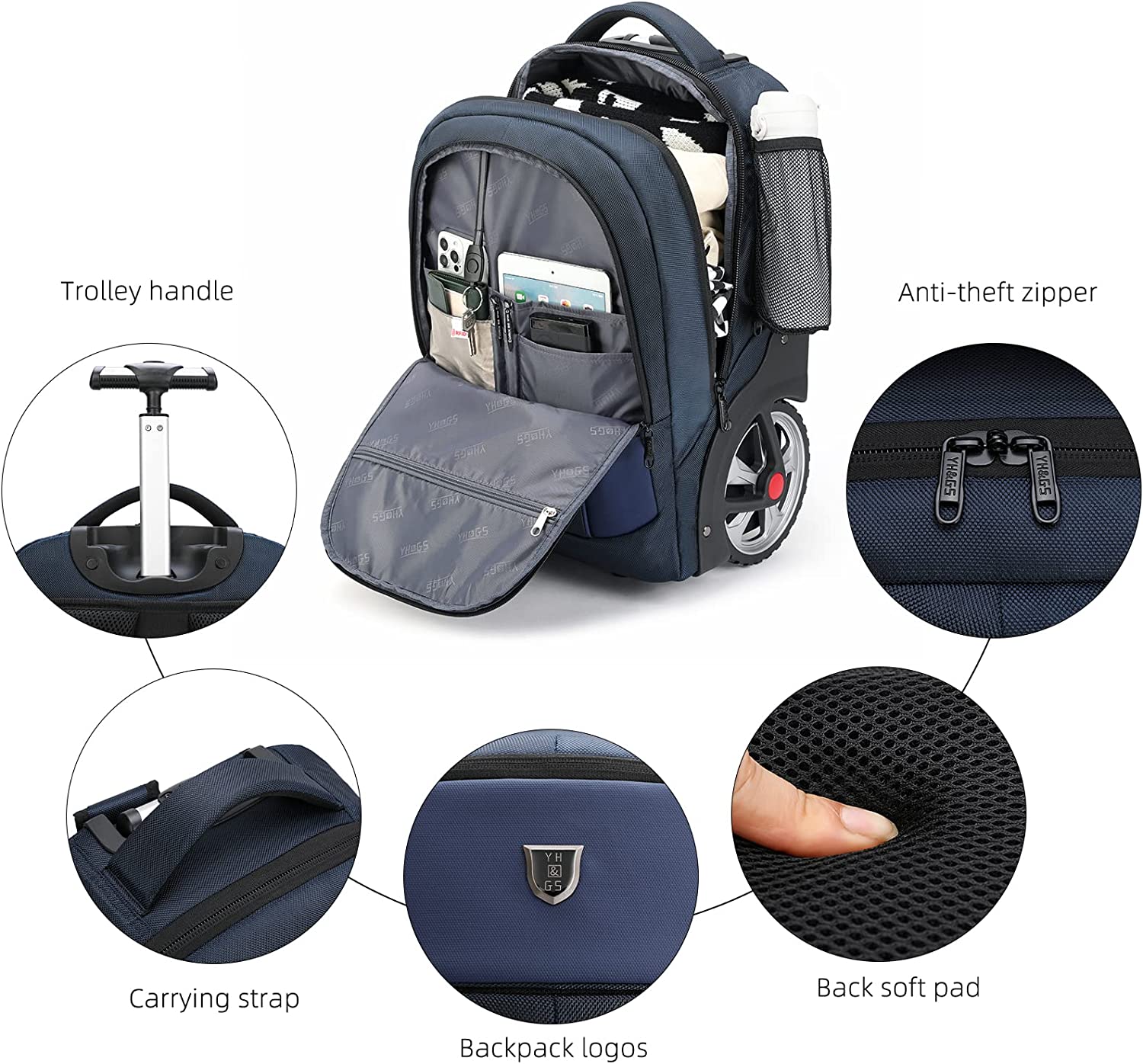 EAHKGmh Wheeled Rolling Laptop Backpack, 20-inch Student Laptop Backpack  for School Or College Trolley Luggage Bags Business Travel Backpack 