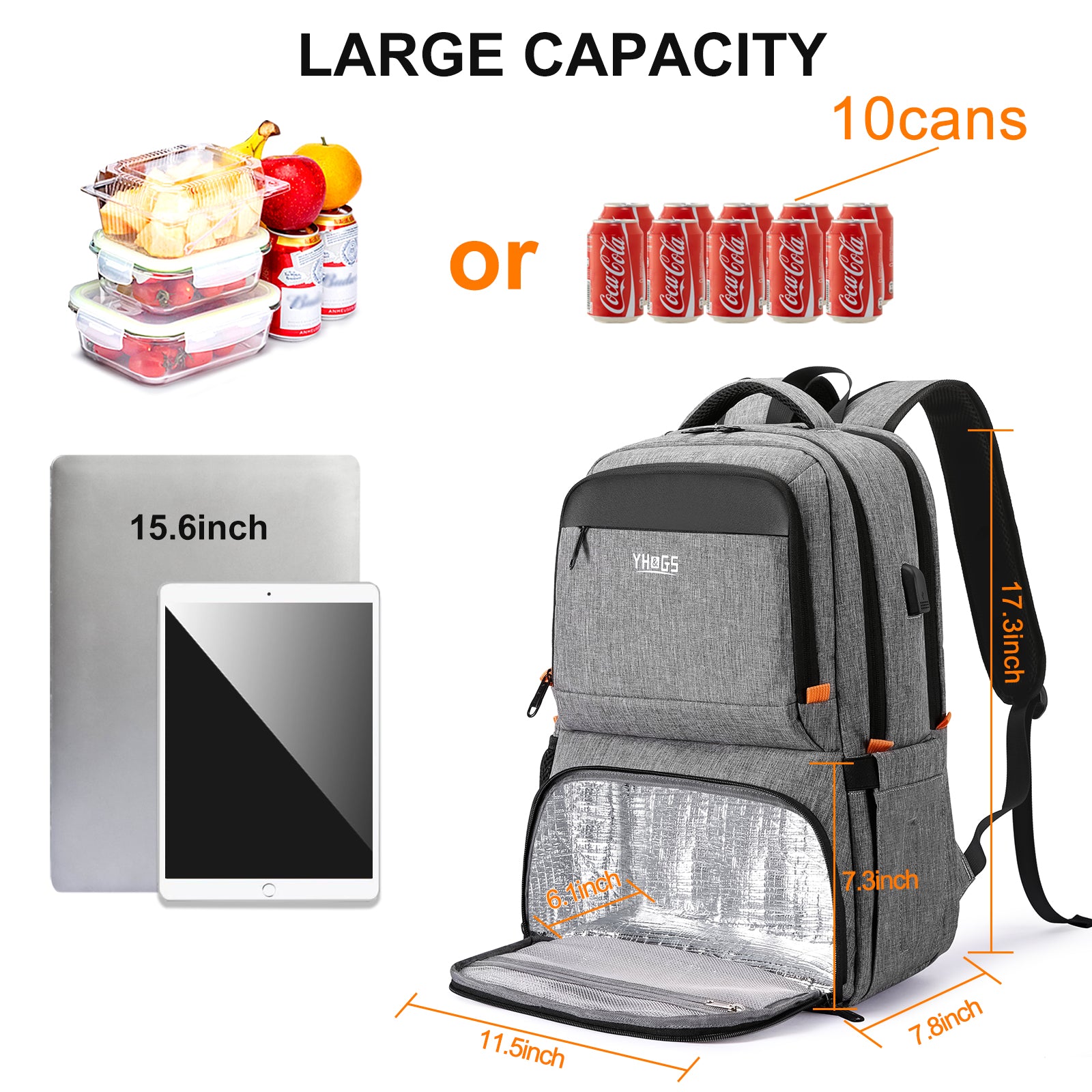 JUMBEAR 15L Leakproof Reusable Insulated Cooler Lunch Bag Office Work Picnic Hiking Beach Lunch Box Organizer with Adjustable