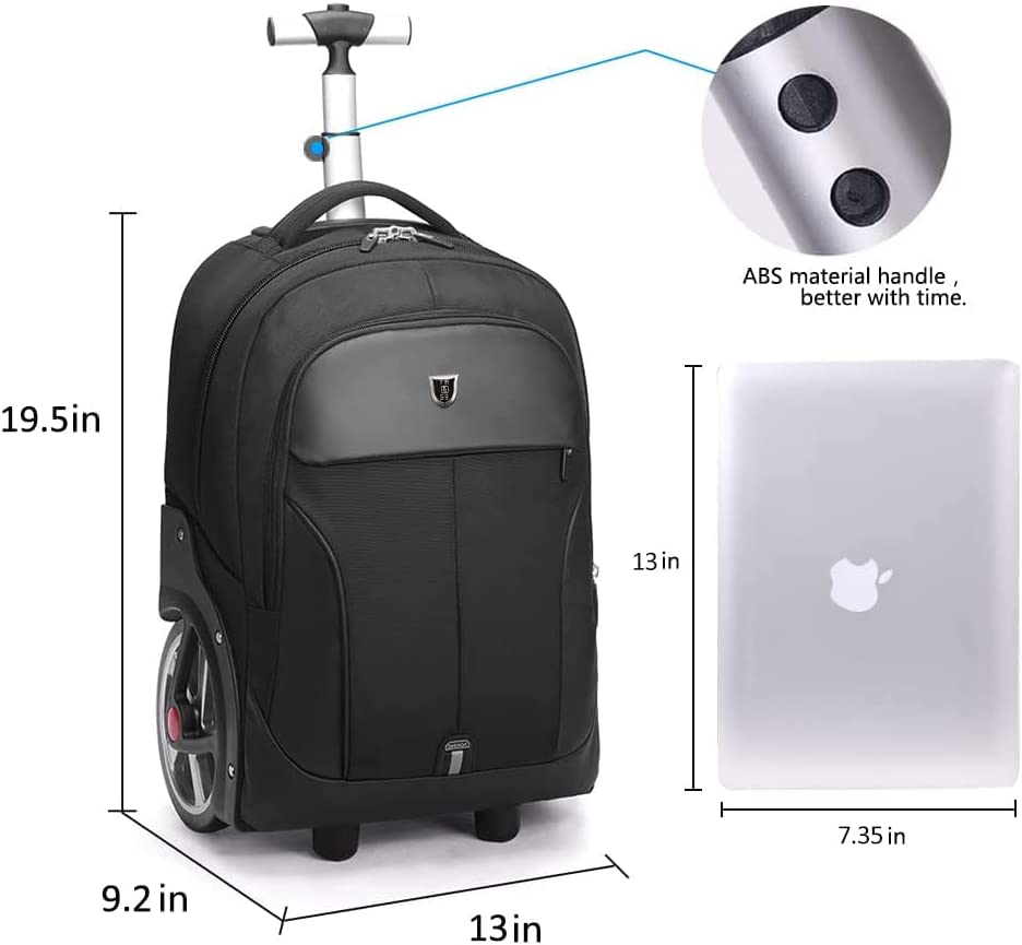 YH&GS Rolling Backpack, Waterproof Backpack with Wheels for Business, College Student and Travel Commuter, Carry on Backpack with Laptop Compartment, Fit 15.6 Inch Laptop, Wheeled Backpack for Women Men