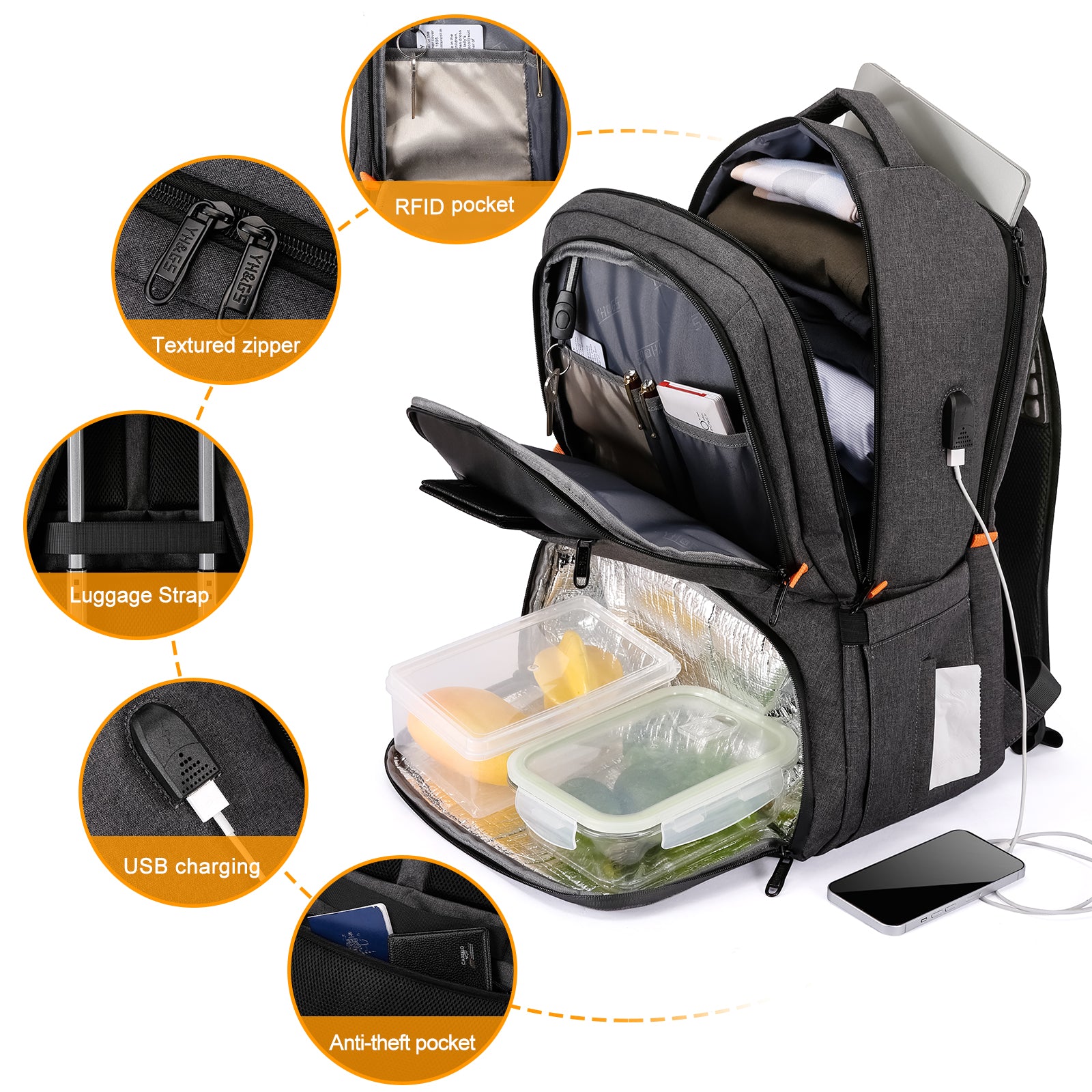 RUCYEN Lunch Backpack, Insulated Cooler Backpack Lunch Box for Men Women,  15.6 Inches RFID Blocking Laptop Backpack with USB Port Lunch Bag for Work