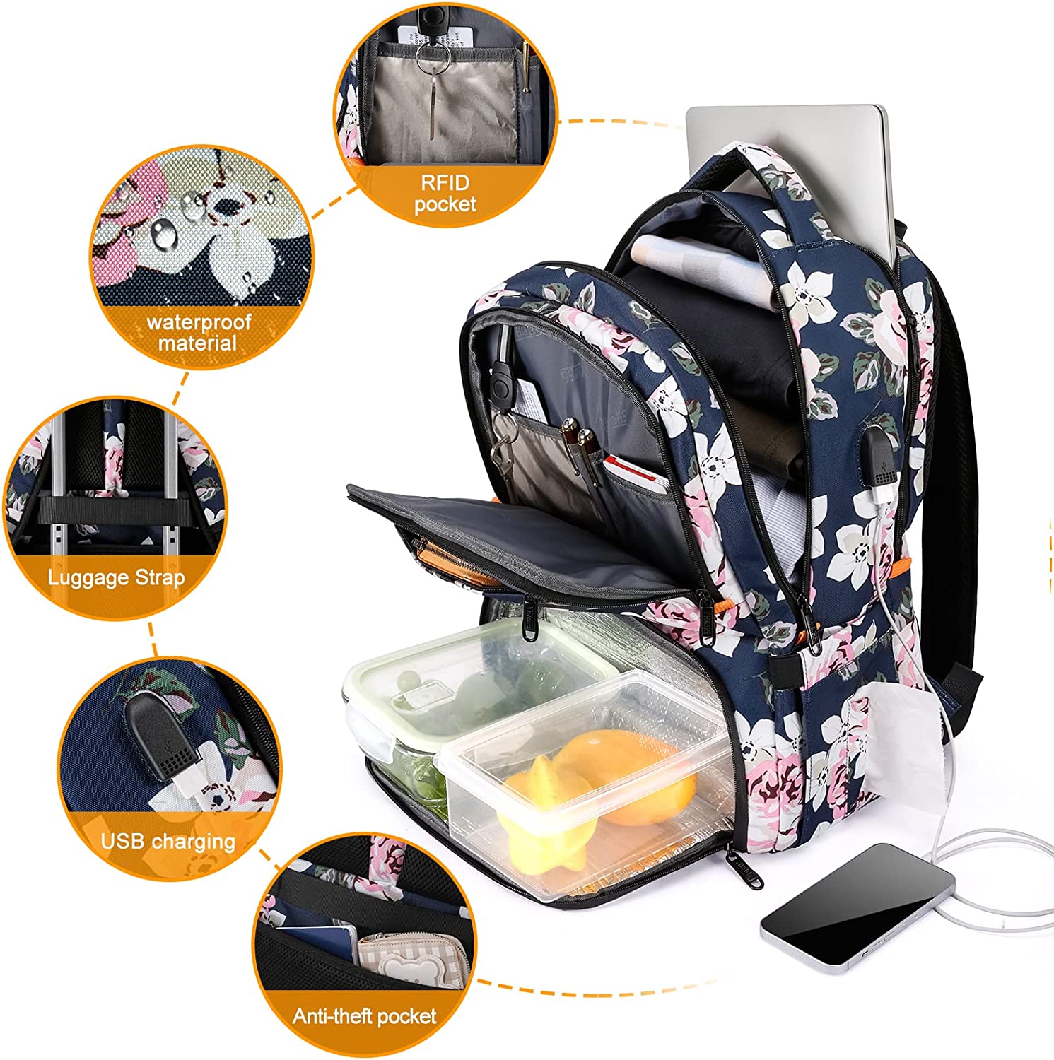 RUCYEN Lunch Backpack, Insulated Cooler Backpack Lunch Box for Men Women,  15.6 Inches RFID Blocking Laptop Backpack with USB Port Lunch Bag for Work